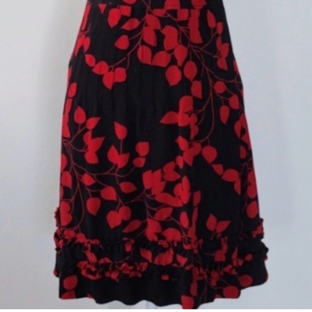 Tory Burch Silk Print Red and Black Leaf Midi Dress - Picture 3 of 11